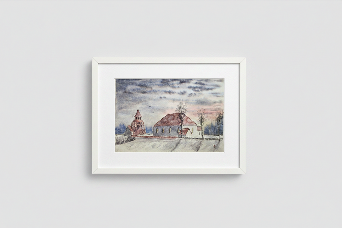 Old Ovikens church - watercolour