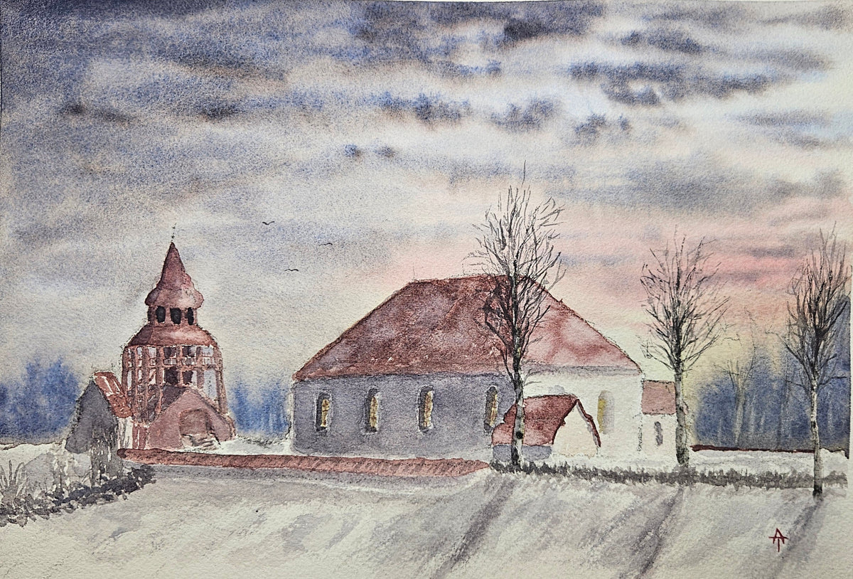 Old Ovikens church - watercolour