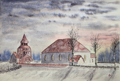 Old Ovikens church - watercolour