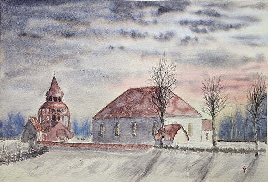 Old Ovikens church - watercolour