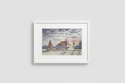 Old Ovikens church - watercolour