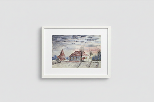 Old Ovikens church - watercolour