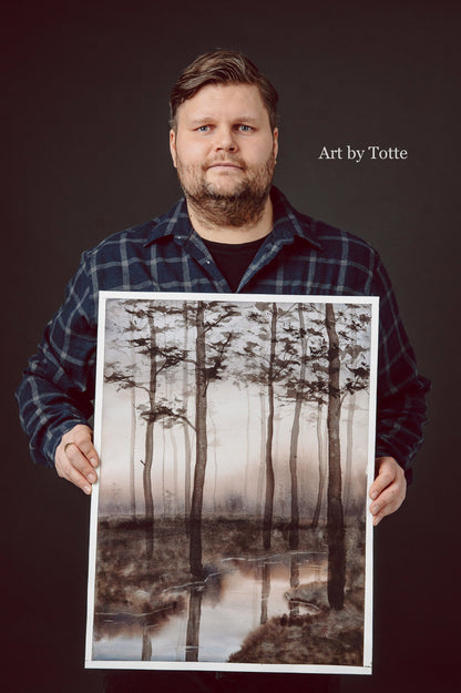 Sen timma i skogen - akvarell