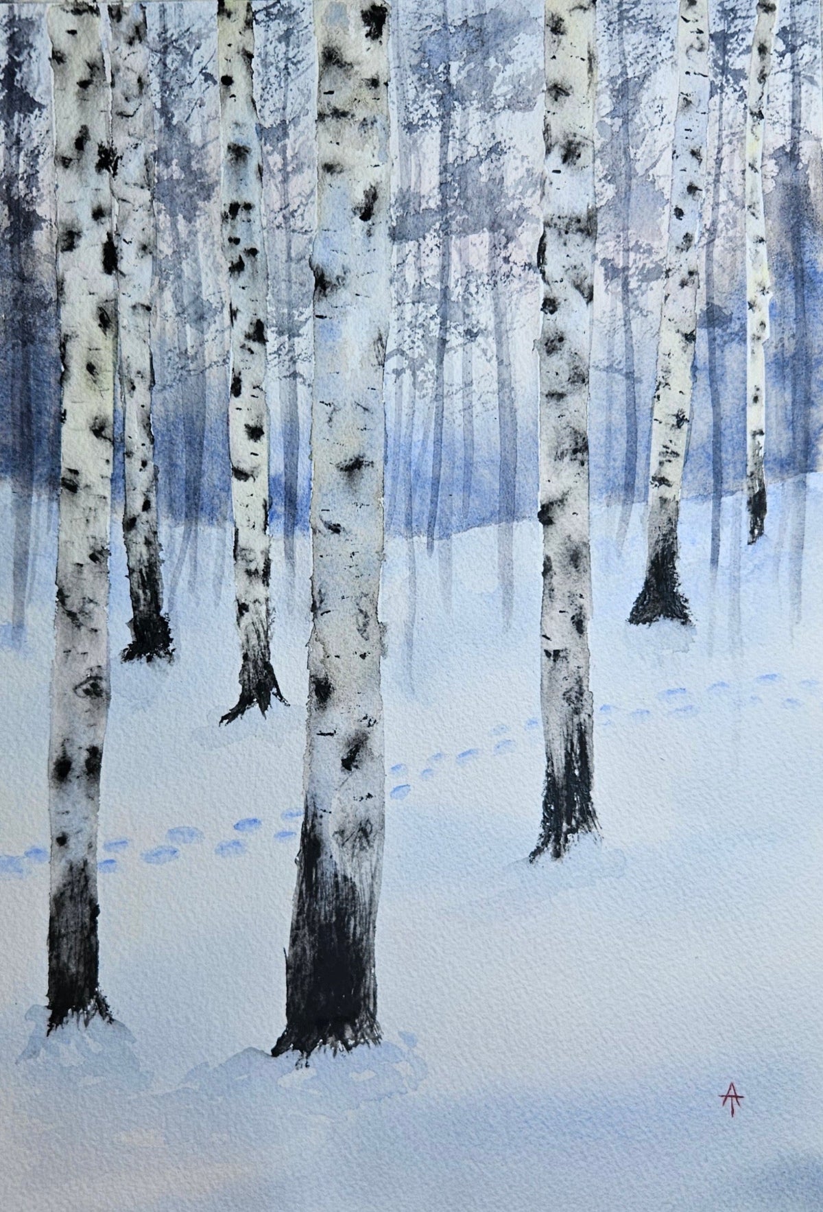 Winter Birches - watercolor
